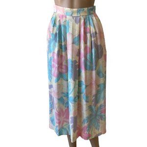 Vintage Midi Skirt Emily St. John Size 5/6 Floral Print Pleats High Waisted